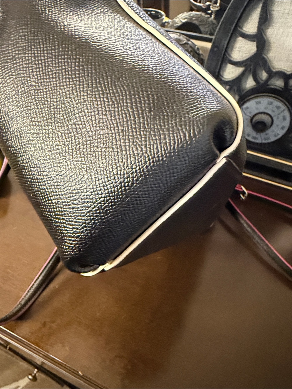 Coach Christie Black Pink Leather Shoulder crossbody Bag with Trim - Picture 10 of 13